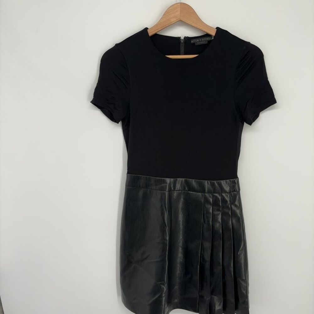 Alice + Olivia Faux Leather Pleated Mini Dress